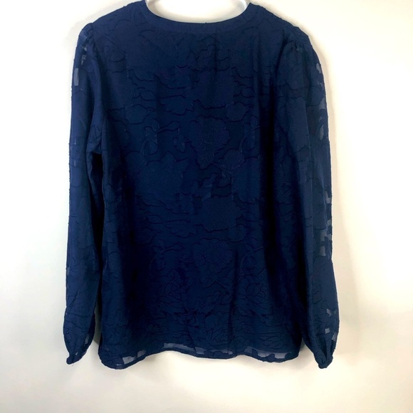 Mason & Belle navy blue long sleeve v notch layered lace look pullover blouse M - Picture 7 of 13